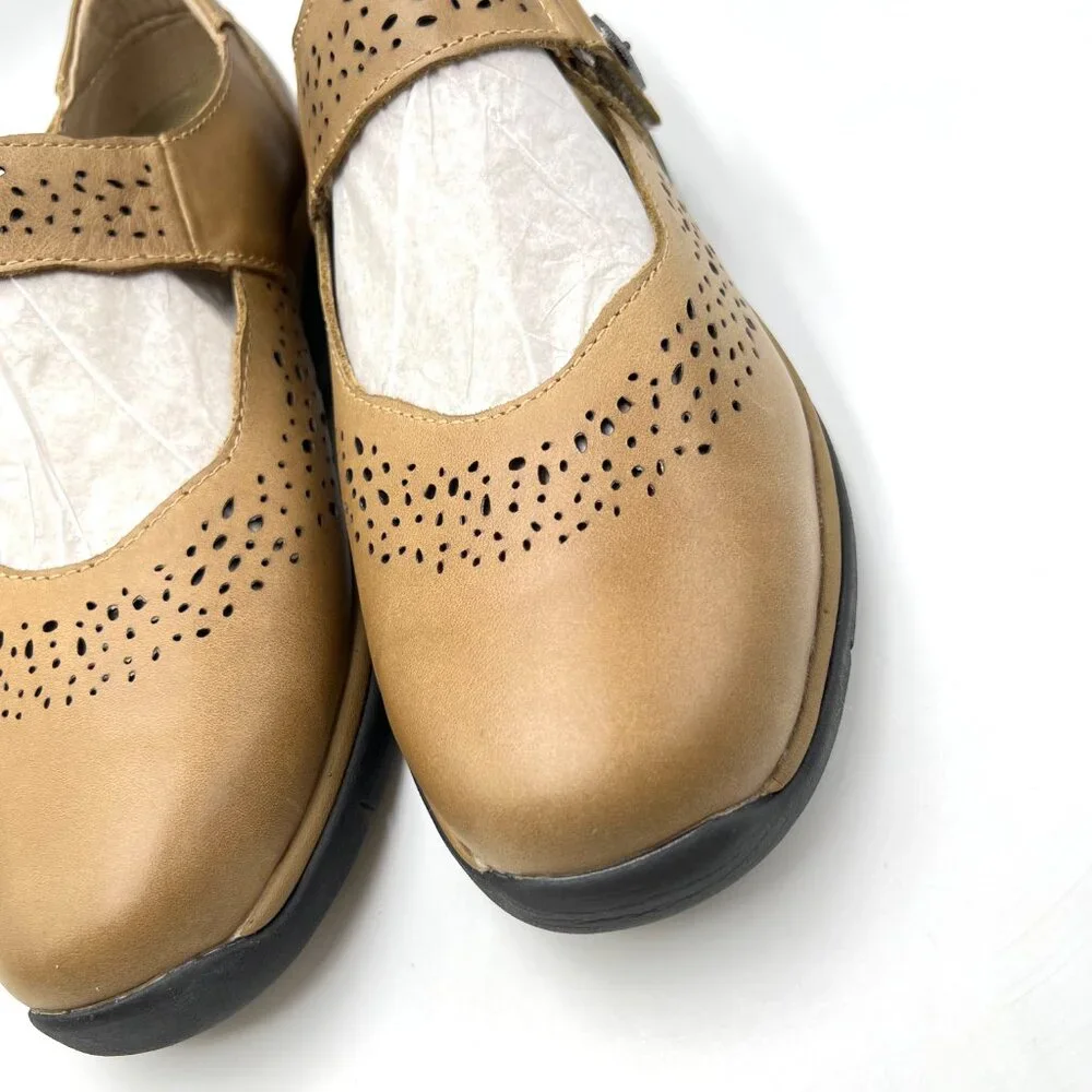 9.5N 9.5 NARROW WIDTH‎ Propet Selena Brown Leather Mary Jane Comfort Flats Shoes